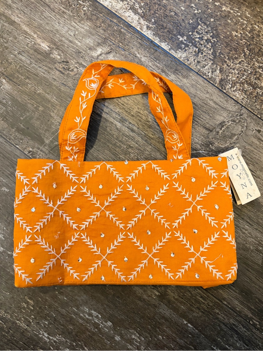 Vintage 1999 MOYNA Orange Hand Embroidered Beaded Mini Tote Bag Made in India